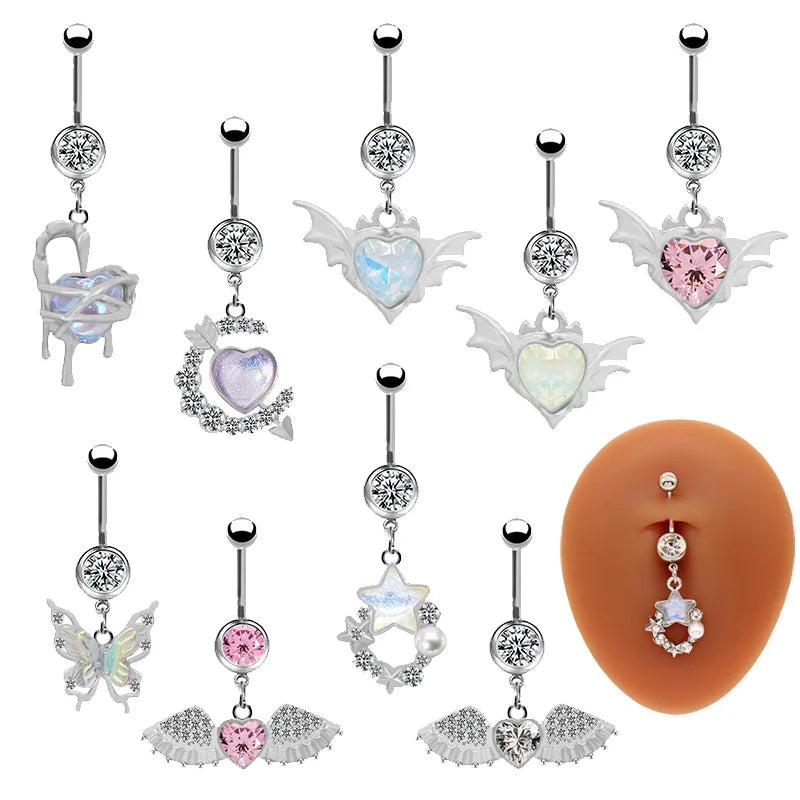 Gaby Custom Heart Fancy Large Surgical Stainless Steel Belly Button Rings Wholesale Bulk Navel Piercing Ombligo Jewelry