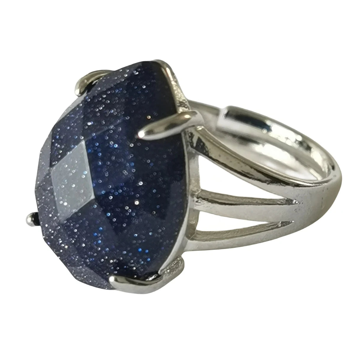 Wholesale Silver Plated Bule Goldenstone Rings for Women Men Vintage Adjustable Finger Rings Engagement Birthday Gift