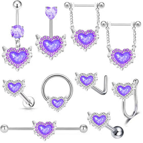 Fashionable Purple Stainless Steel Body Chain and Multi-part Piercing Opal Belly Rings-for Weddings Wholesale Jewelry