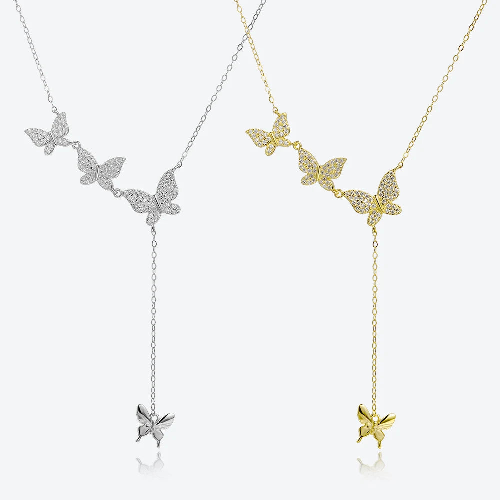 FUAMAY Collares Para Mujer Fashion 925 Silver Butterfly Pendant Lariat Necklace Butterfly Necklace