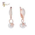 FJ Fallon Fashion Jewelry Life Leaves Pearl Drop Earrings Plated in 585 Rose Gold Two Tone Brass Based