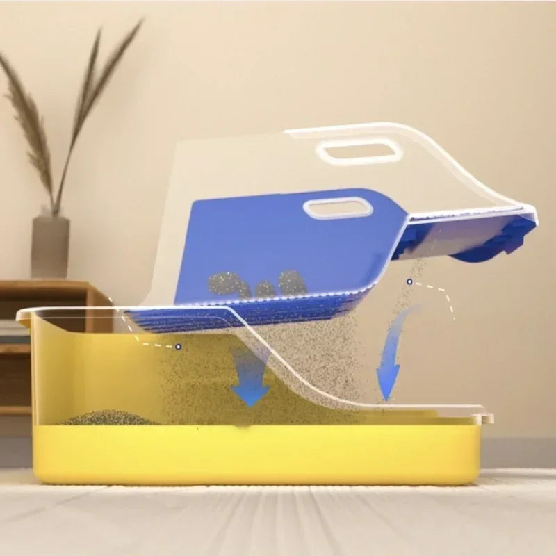 Large Extra Plastic Cat Litter Box Semi-Closed Anti-Splash Detachable Toilet Easy Clean Pet Poop Pan for Kittens