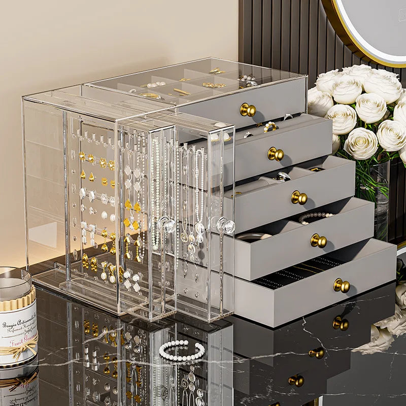 Large Capacity Acrylic 5-layer Drawer Necklace Pendant Earrings Ring Jewelry Box Jewelry Storage Box Bracelet Jewelry Container
