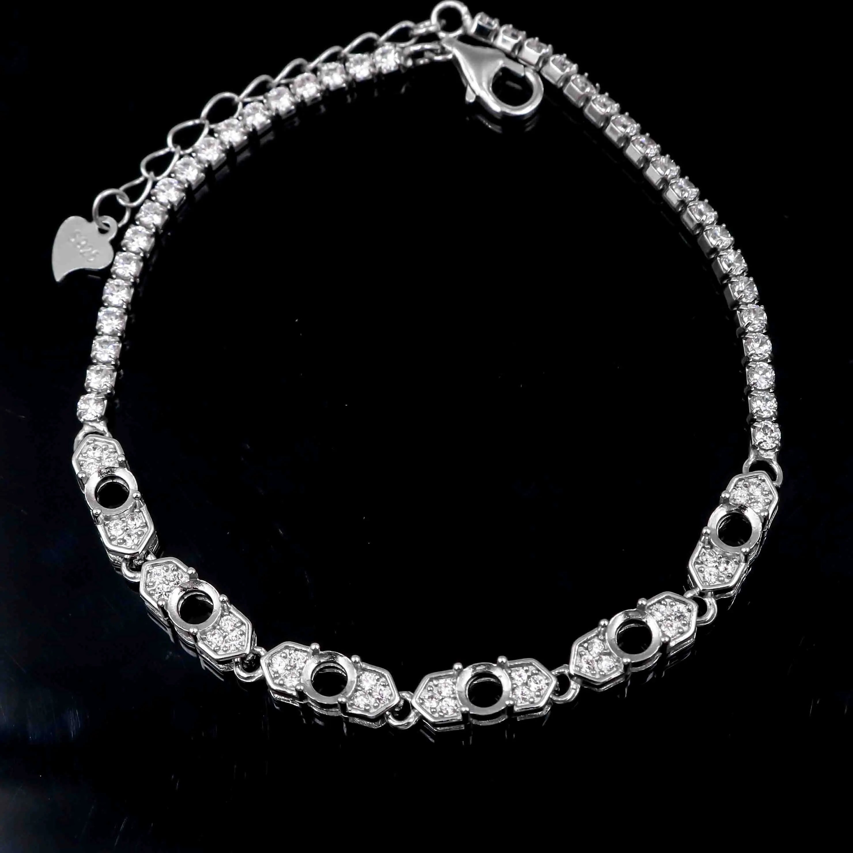 Sterling Silver 4*4mm Semi Mount Bracelet Empty Support Blank Claw Setting S925 Mountain Base Holder Without Stone Inlay for DIY