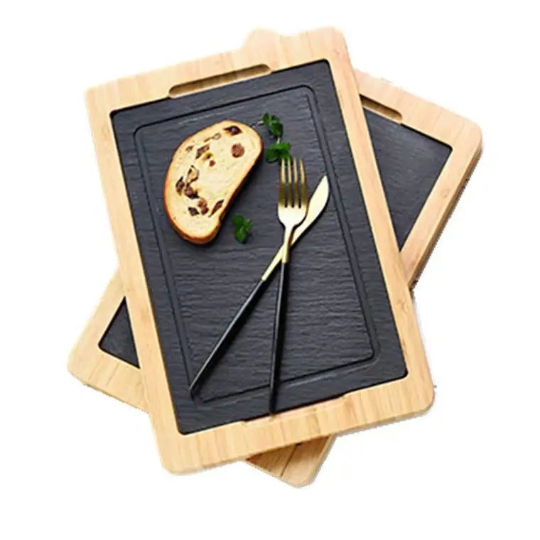 Hotel Retro Creative Black SLATE Bamboo Steak Plate