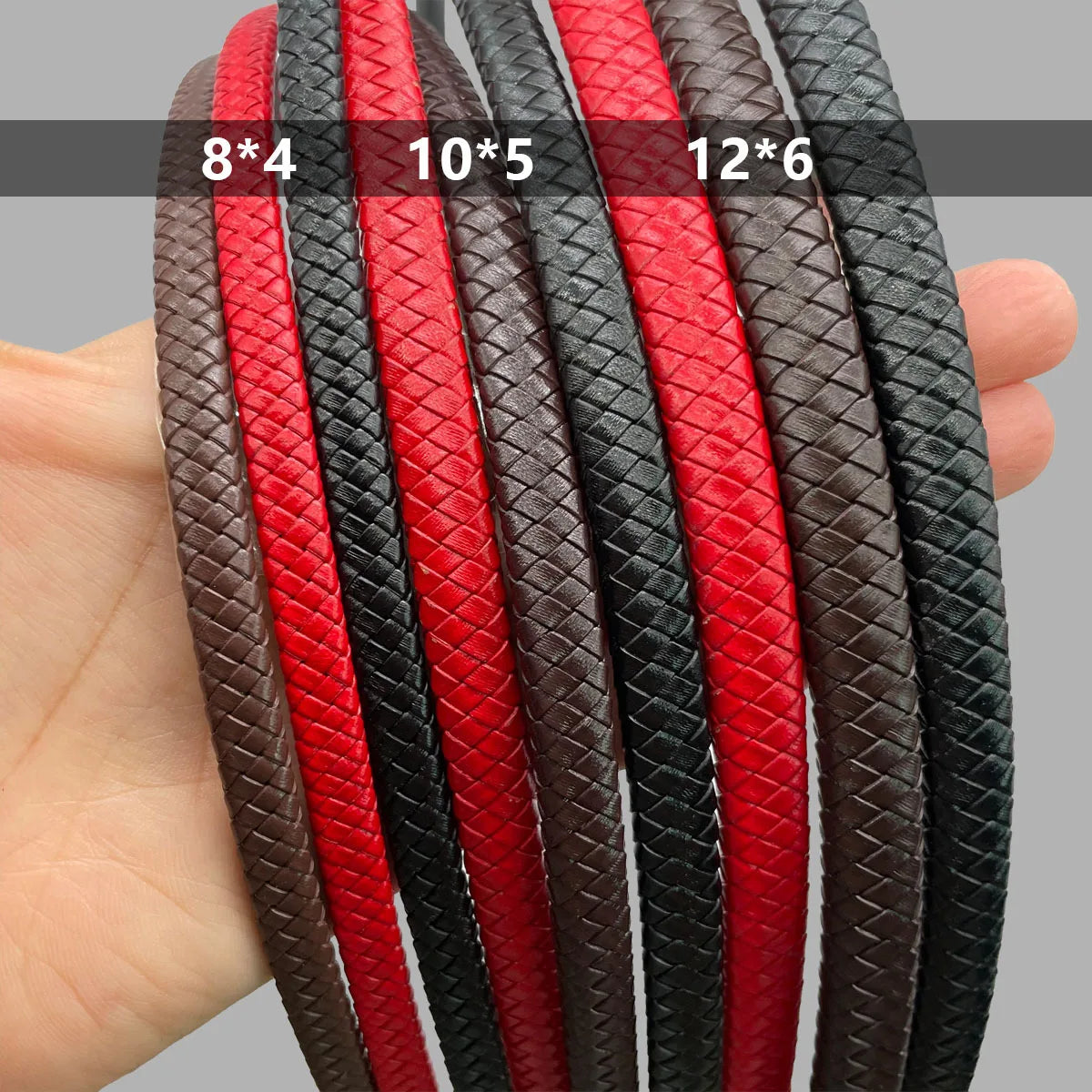 DIY Multi-strand Braided Genuine Leather Cord 8*4/10*5/12*6mm Flat Weaving Leather Cord for Bracelet Handbag Necklace Making