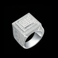 Bold Silver-Tone Statement Jewelry Men's Hip Hop Square Ring with Full Cubic Zirconia Inlay for Streetwear Style