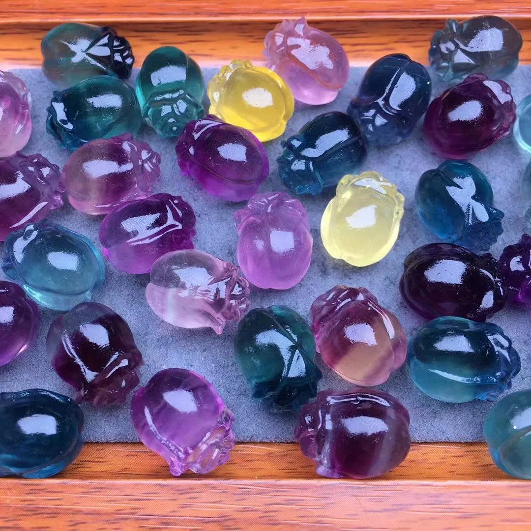 Natural Crystal Carved Rainbow Fluorite Flower  for Home Decoration