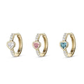 925 Sterling Silver Women Jewelry Gold Plated Pink Aquamarine Bezel Heart CZ Hoop Earrings