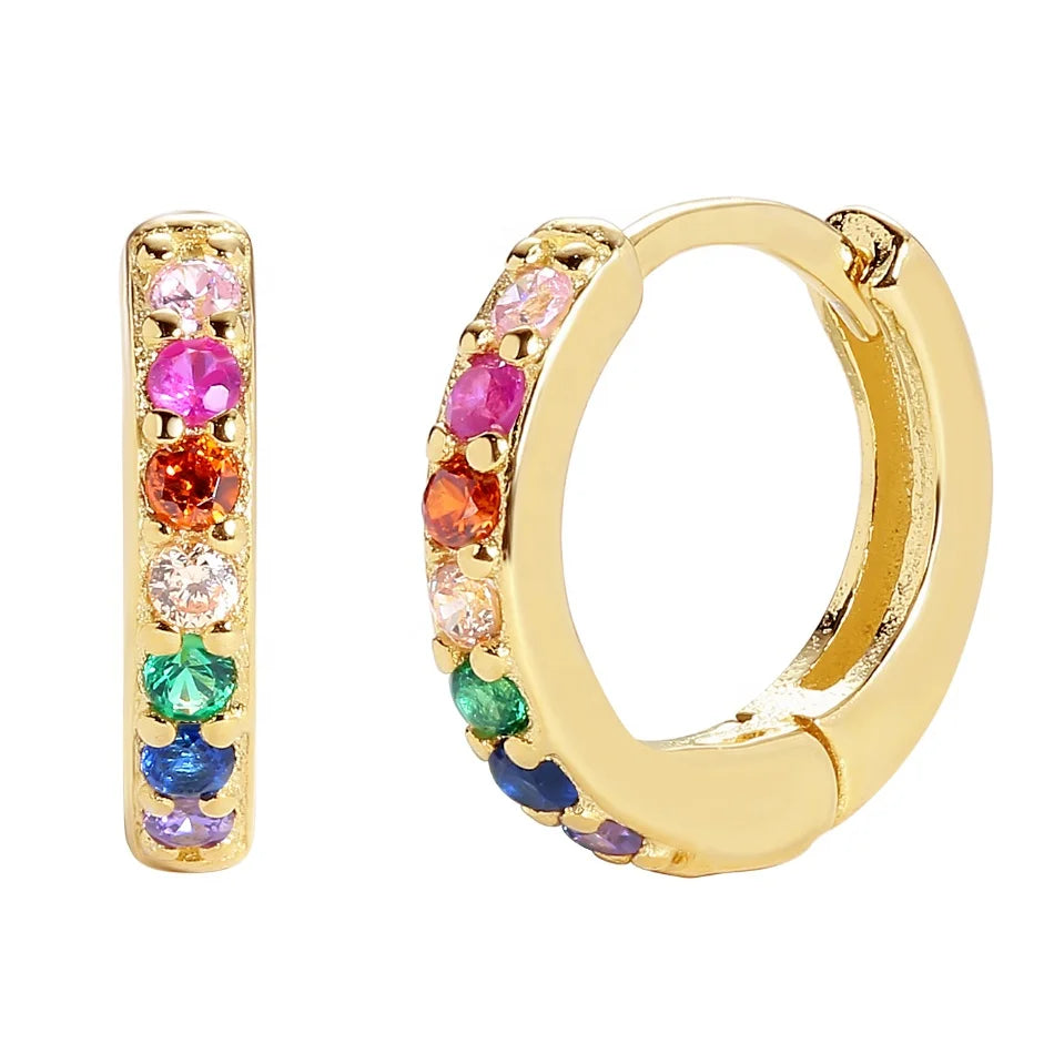Nagosa Fine Jewelry 925 Sterling Silver huggies Simple 18k Gold Vermeil rainbow Cz Hoop Earrings for Women