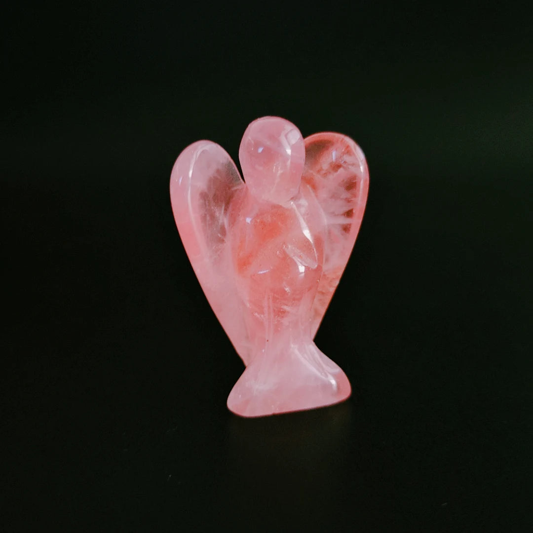 Huiying Online Shop Natural Rose Quartz Carved Small 2 Inch Angel Stone Carving Angel Crafts