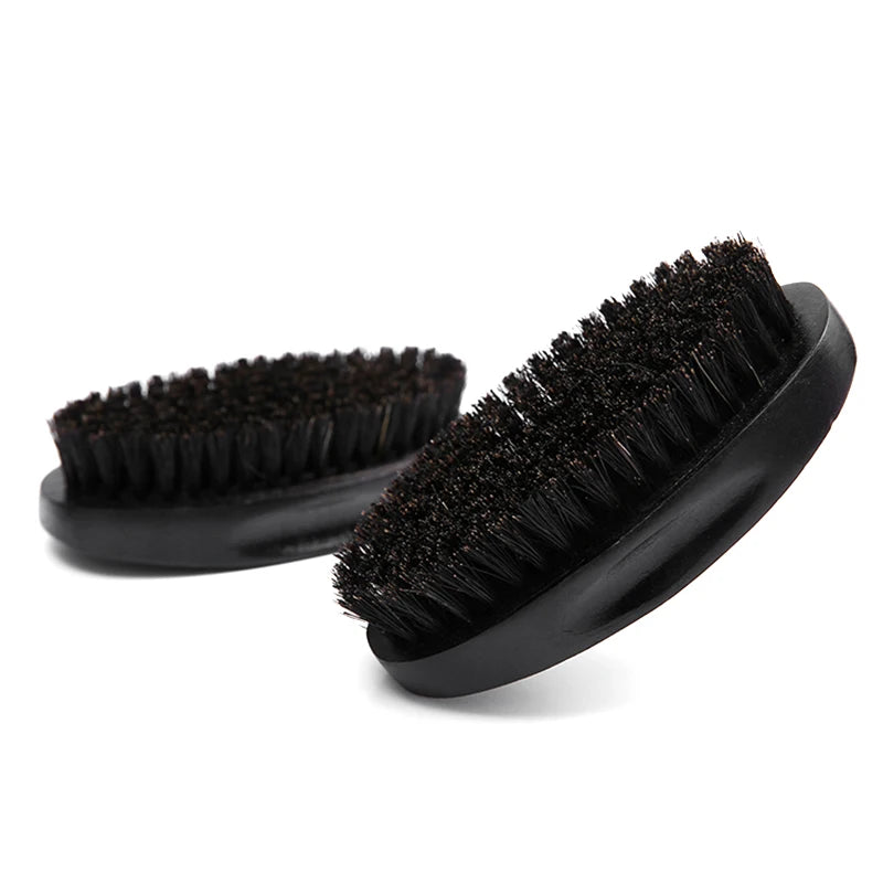 Stock Wholesale OEM Laser Logo Black Wooden Brush Private Label Medium Hard Boar Bristle Brush Men's Beard Brush for Mustache