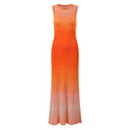 2025 Summer Women's Latest Gradient Color Knitted A-Line Maxi Dresses with Collar Sleeveless Fashionable Casual for Holidays