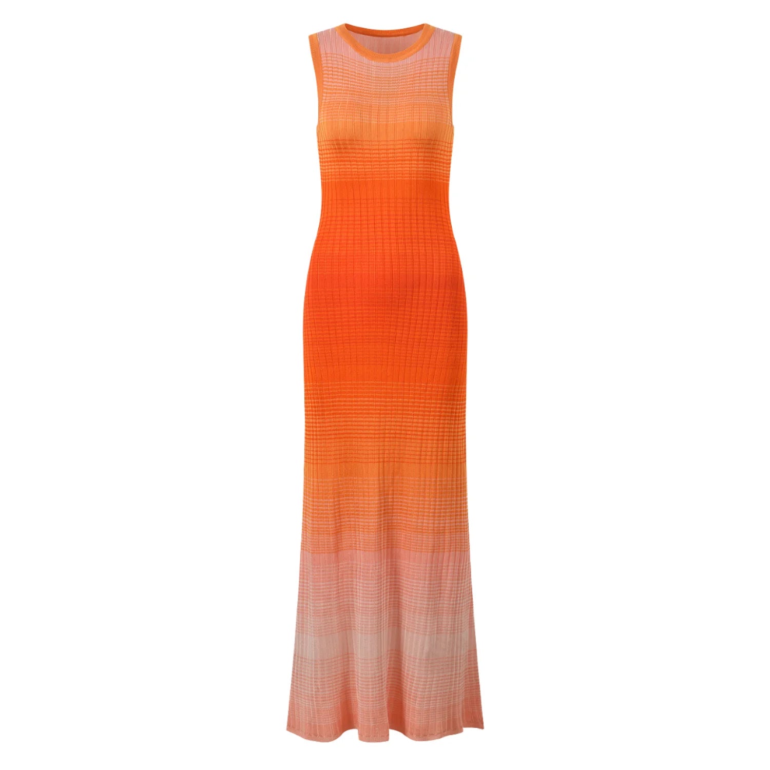 2025 Summer Women's Latest Gradient Color Knitted A-Line Maxi Dresses with Collar Sleeveless Fashionable Casual for Holidays