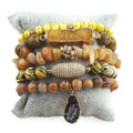 Newest 5pc Jewelry Elastic Natural Stone Crystal Glass Beads Bracelet Rectangle Cubic Zircon Peanut Druzy Stack Bracelets Set