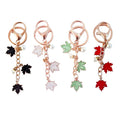 In Stock New Design Gold Plated Maple Leaf Shape Pearl Pendants Enamel Plant Metal Keychain