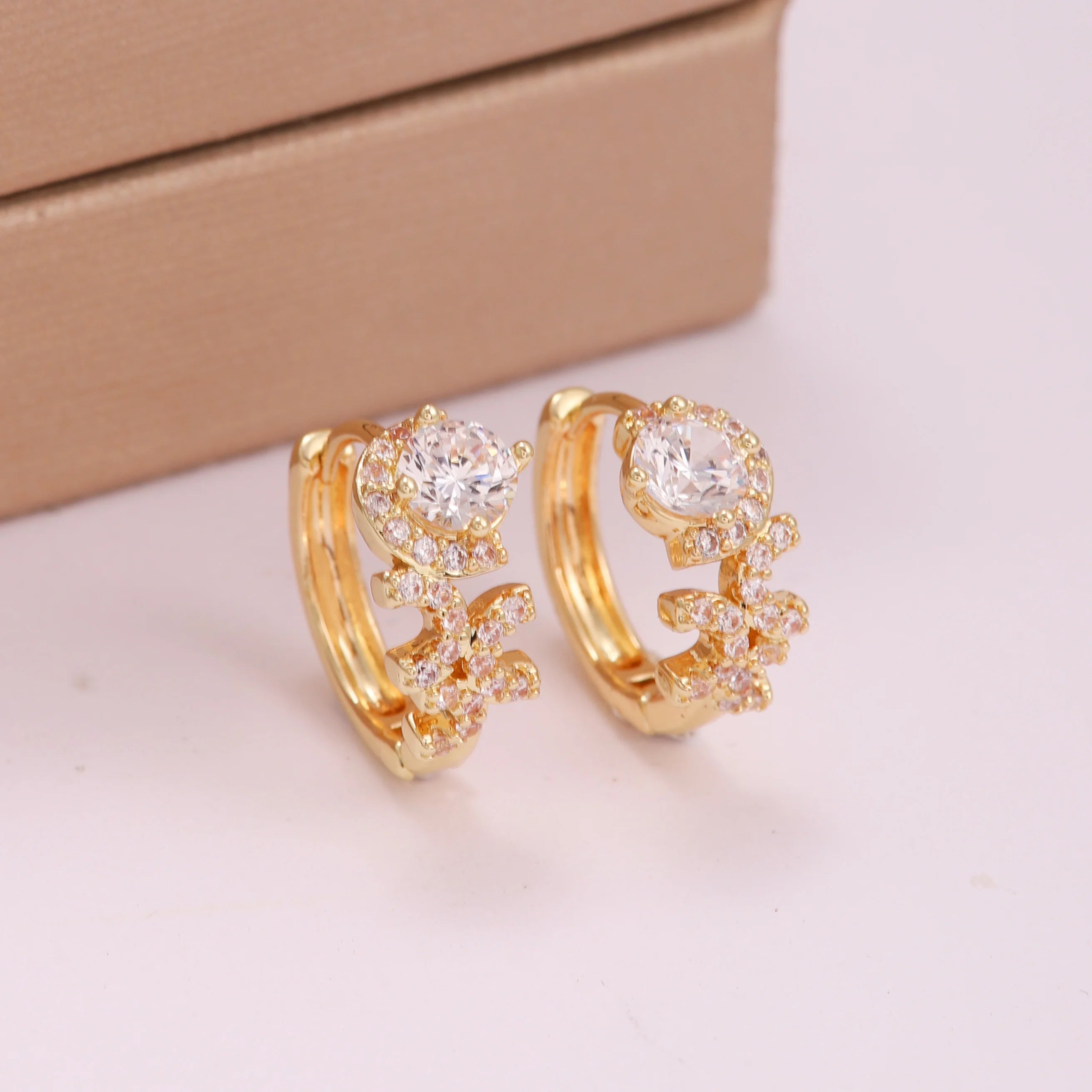 Women's Trendy Gold-Plated Cubic Zirconia Huggie Hoop Earrings Hypoallergenic Butterfly Shape Mainly Made Durable Brass
