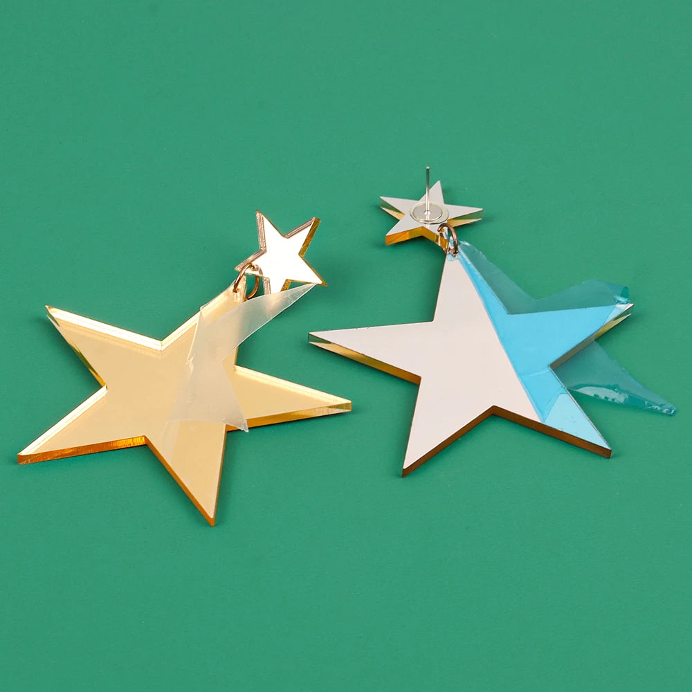 Fashionable Gold Acrylic Pentagram Earrings Creative Versatile Long Stud Earrings
