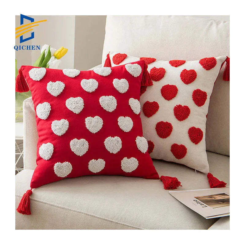 Innermor Modern Geometric Tufted Heart Square Throw Pillow Case Tassel for Hotel Office Hospital Use Customizable 100% Polyester