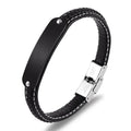 Popular DIY Customer Logo Band Engraved Stainless Steel Bracelet Vintage Genuine Leather Cuff Bracelet for Men Fashion Jewelry