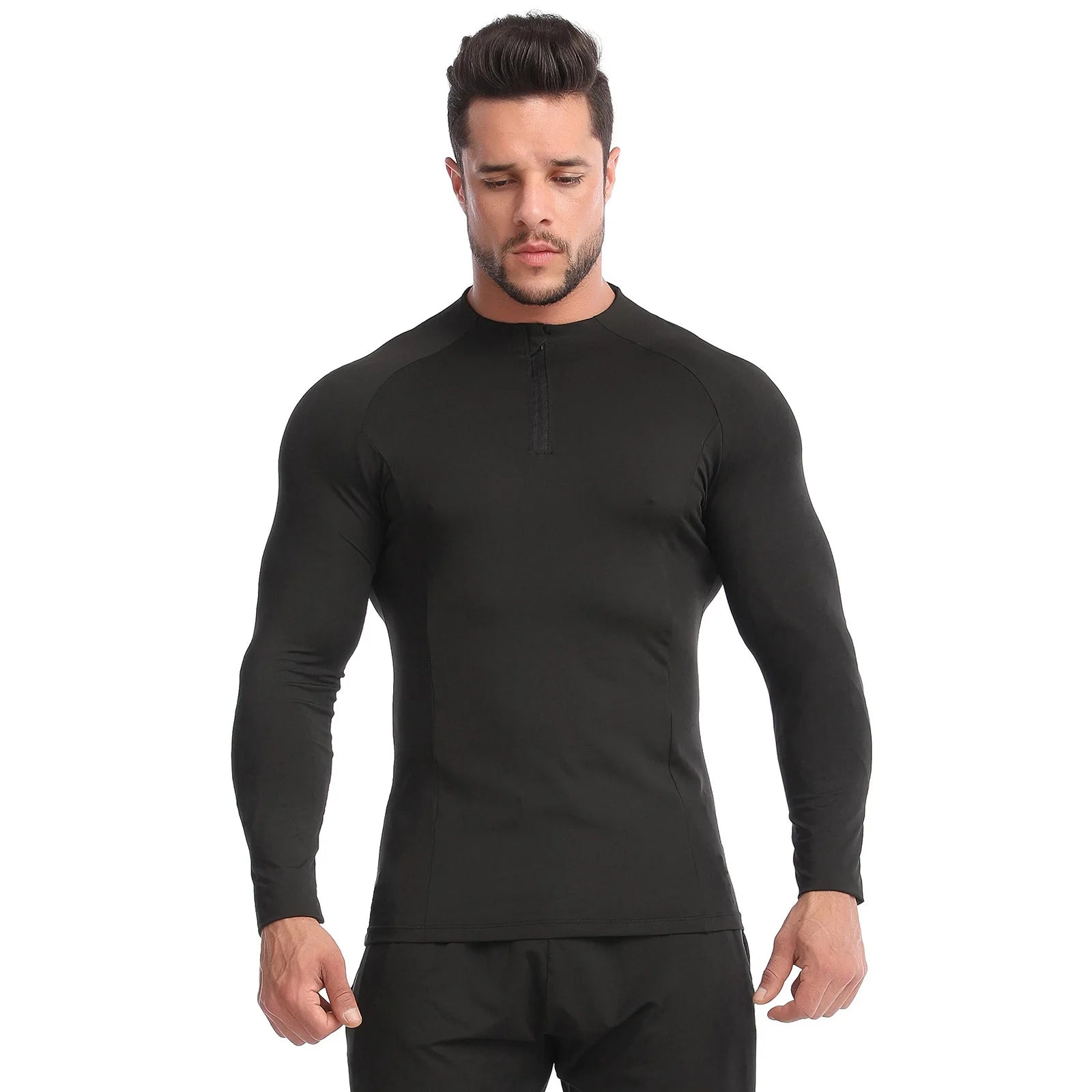 Custom Regular Fit Garment Dyed Knitted Sporty Training Fitness Breathable Quick Dry Solid 1/4 Zip Stand Collar 180g T-shirt for