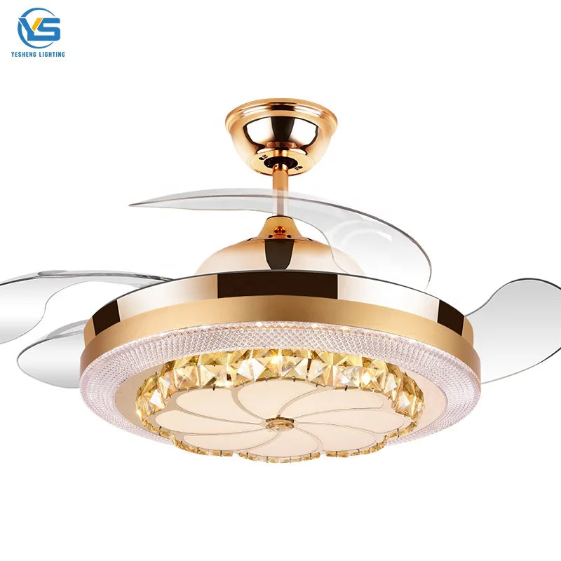 Exporters Y041 Luxury Crystal Ceiling Fans Remote Control 42inch Invisible Crystal Ceiling Fan