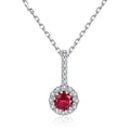 Fashion Jewelry 925 Sterling Silver Round Cut Simulated Ruby Gemstone Halo Pendant Necklace for Women Girls Birthday Gifts