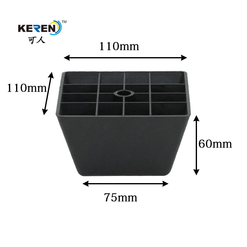 Hot Sale 60mmH Black Square Tapered Plastic Furniture Feet Wood Grain Modern Design for Bathroom Kitchen Dining Living Room
