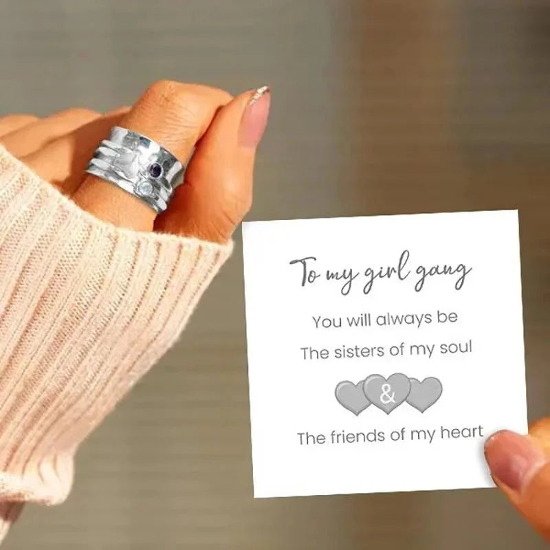SC New Trendy Blue White Zircon Rotate Anxiety Rings Women Wide Fidget Rings Retro Silver to My Girl Gang Heart Spinner Rings