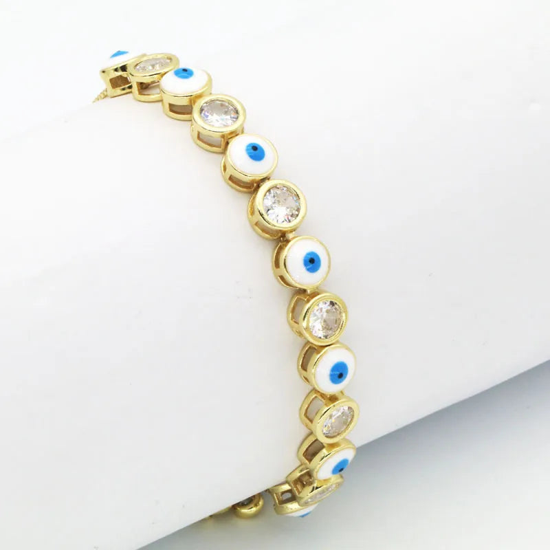 IVIAPRO Fashion Jewelry Gift 18K Gold Plated Adjustable Women Girls Cubic Zircon Oil Drip Evil Eye Bracelets