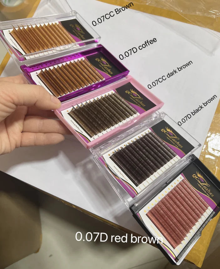 Lash Extensions Supplies Wholesale Colorful 0.03/0.05/0.07 Cashmere Premium Individual Brown Color Mink Volume Brown Velvet Lash