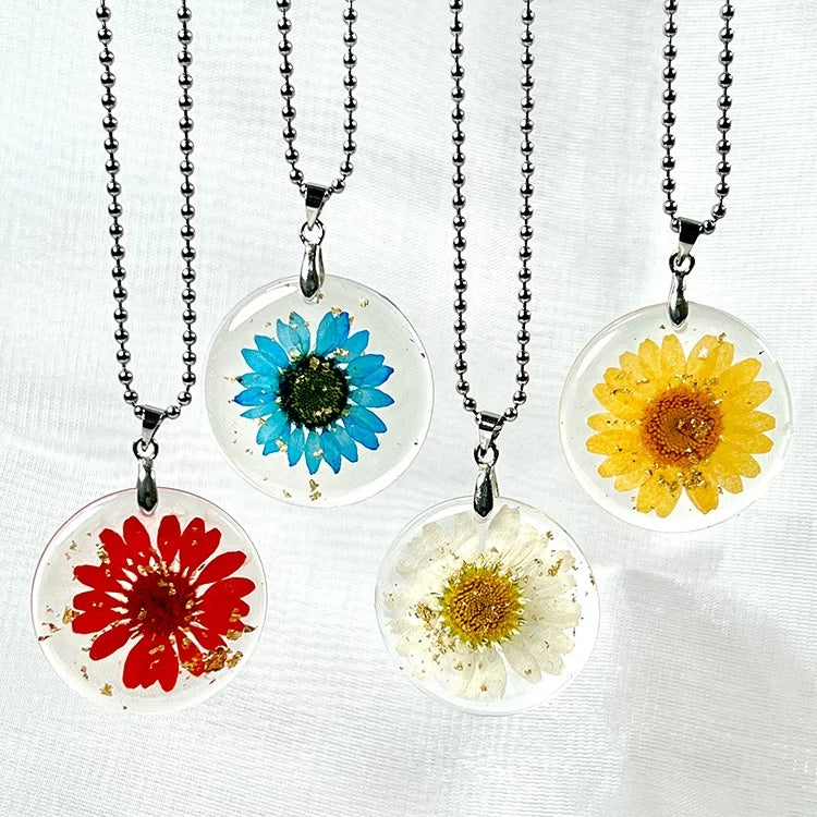 Real Pressed Flower Jewelry Daisy Necklace Pendant White Flower Necklace