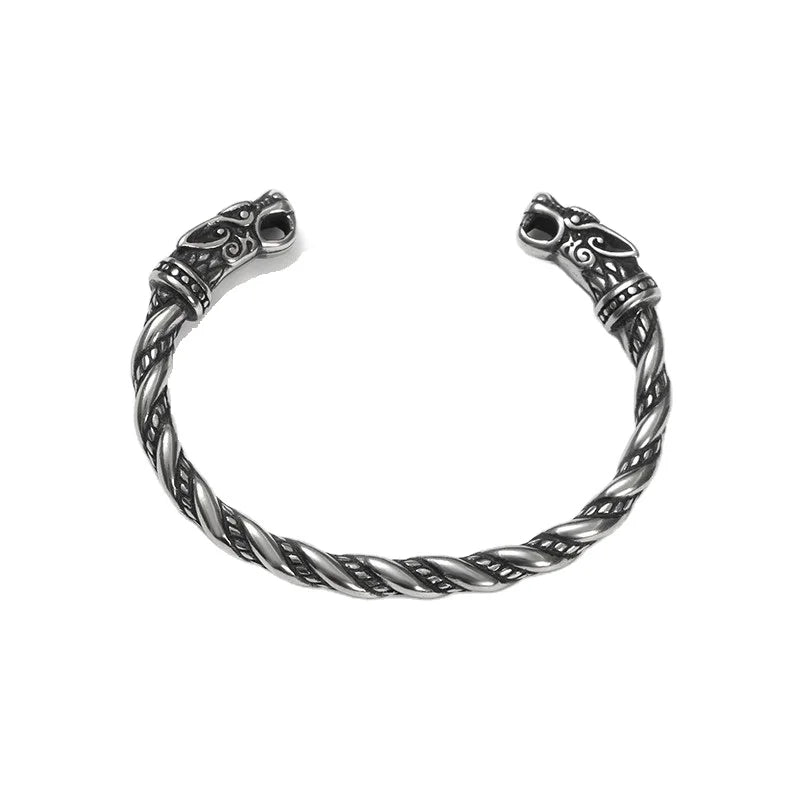 Nordic Viking Pirate Dragon Bracelet Double Dragon Head Titanium Steel Bracelet Male Stainless Steel  Wolf Bracelet Men's Gift