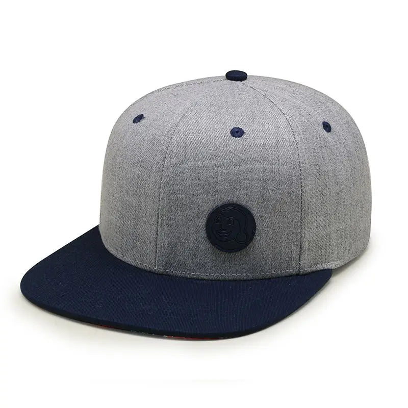 Unisex Snap Back Rubber Patch Logo Fashion Ball Cap Custom Two-Tone Hip-Hop Style for Outdoor Cycling