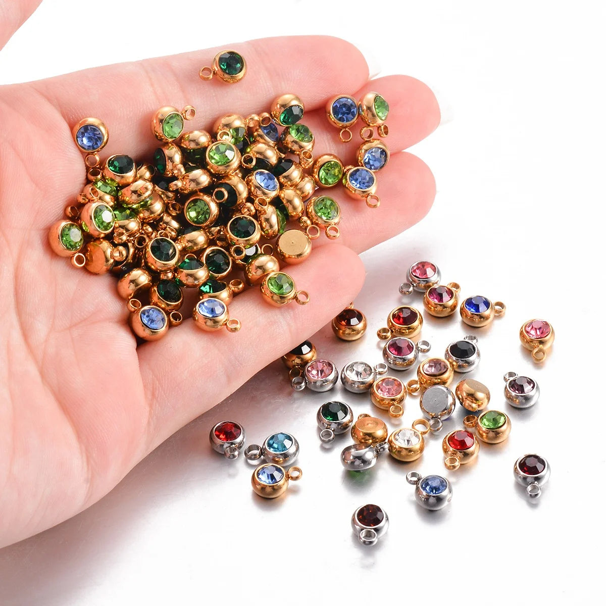 6mm Stainless Steel 12 Month Birthstone Crystal Charms Pendants for Necklace & Bracelet Making