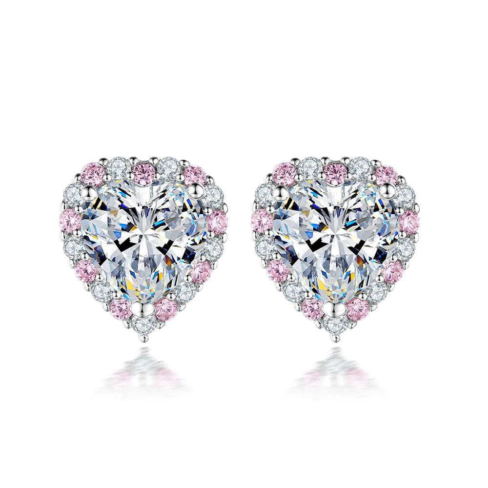 925 Silver Heart Shape Earrings Pink CZ Earrings for Valentine Women Present Jewelry