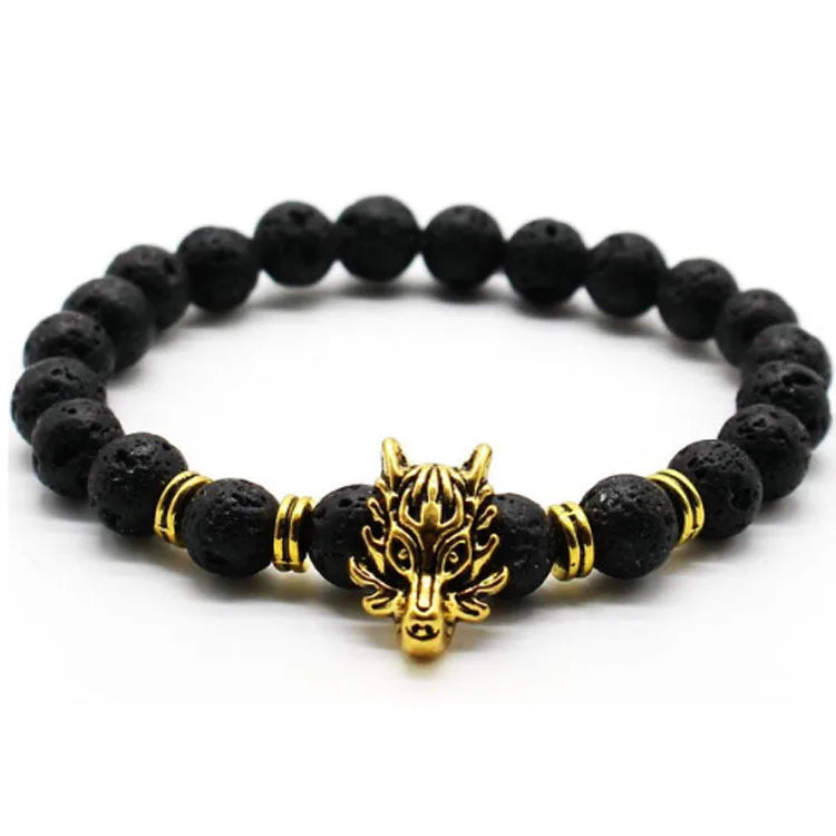 Longteng Jewelry Handmade D Men's Volcanic Stone Beaded Bracelet Unisex Elastic Natural Stone Geometric Pattern Bracelet Bangle