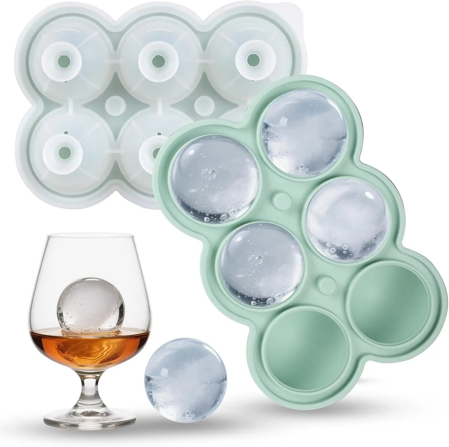 Custom Logo Silicone Ice Ball Mold Set 4 6 8 Cavities Sphere Tray with Lid Wholesale for Whiskey Cocktails
