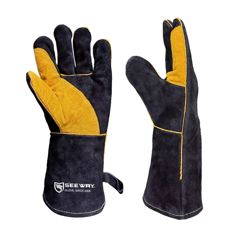 Seeway Heat Resistant Welder BBQ Animal Handling Guantes De Soldar Long Sleeve Leather Welding Gloves