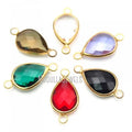 PC16200 Faceted Multi Color Glass Crystal Teardrop Drop Pendant Connector for DIY Jewelry Making Gold Plated Gift for Women
