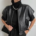 Wholesale 2026 Autumn Retro Premium Round Neck Zipper PU Leather Loose and Versatile Sleeveless Women's Vest