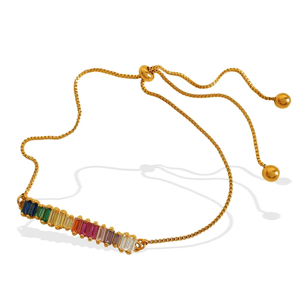 Fashion New Boho Style Minimalist Color Zircon 18k Gold Plated Tennis Chain CharmCopper Bracelet Gemstone Bracelet