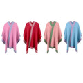 Custom OEM ODM Manufacturer Sorority Women's Crewneck Knit Poncho Cotton-blend Colorblock Sweater Poncho
