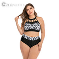 New Style 2-Piece High Waist Plus Size Women's Swimsuit Set Breathable & Eco-Friendly L-4XL Print Beachwear