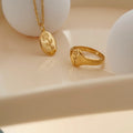 Exquisite 18K Gold-plated Stainless Steel Oval Necklace Titanium Steel Rose Flowers  Pendant Necklace