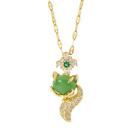 Popular Fashion Trend Stainless Steel Pendant Necklace Green Zircon 18k Gold Plated Jewelry Titanium Steel Necklace