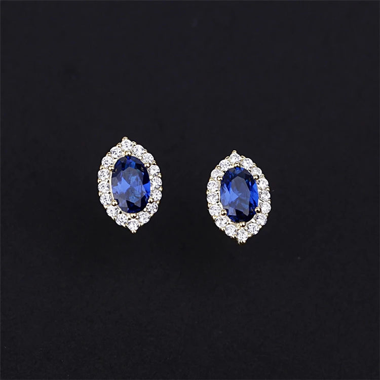 Vintage Design Women Sterling Silver Jewelry Sapphire Zircon Earrings
