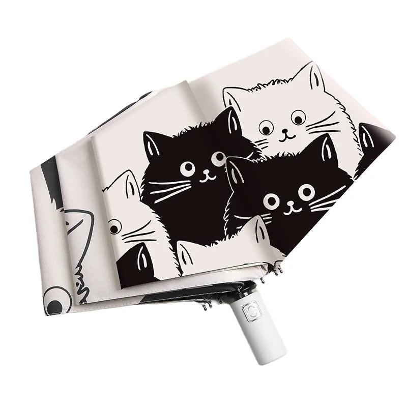 Cartoon Cat Umbrella Women'S Rain Dual-Purpose Folding Umbrella Sunshade Automatic Umbrella Thickening and Reinforced Frame