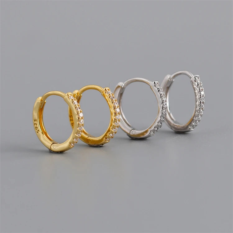 Fine Jewelry Geometric Round Shape Zircon 18k Gold 925 Sterling Silver Fashion Huggie Hoop Earring for Women