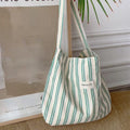 Casual Stripes Women's Shoulder Bag Large Capacity Female Thin Cotton Shopping Bags College Girls Travel Tote Book Handbags MegaBDM